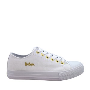  Wiązane trampki materiałowe damskie Lee Cooper 26-02-4056 biało-złote